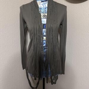 Vintage Havana Green Khaki cardigan with silver beaded string detail